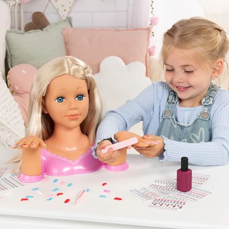 Bayer Frisier- & Schminkkopf Charlene Magic Nails, 27 cm mit 180 abnehmbaren Fingernägeln und 1000 Nagelstickern – Bild 5