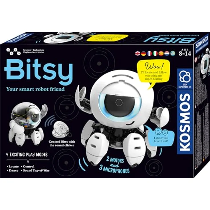 KOSMOS 617424 Bitsy, Roboter für Kinder, interaktives Spielzeug mit Sound-Klicker, mehrsprachige Anleitung, Experimentierkasten ab 8-12 Jahre – Bild 1
