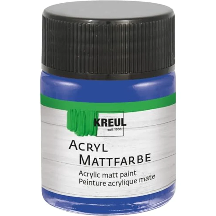 KREUL 75539 Acryl Mattfarbe, blau, 50 ml Glas, schnelltrocknend, cremig deckend, auf Wasserbasis für viele Untergründe geeignet – Bild 1