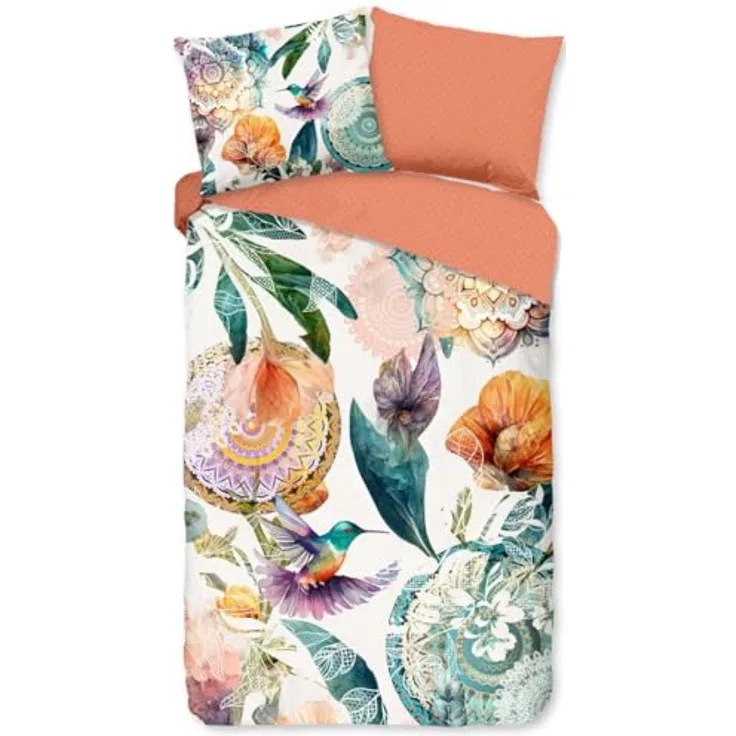 Hip Satin Bettwäsche Bernice 100% Baumwolle | ÖKO-TEX zertifiziert | Hautfreundlich & atmungsaktiv | Kolibri Mandala Terra bunt