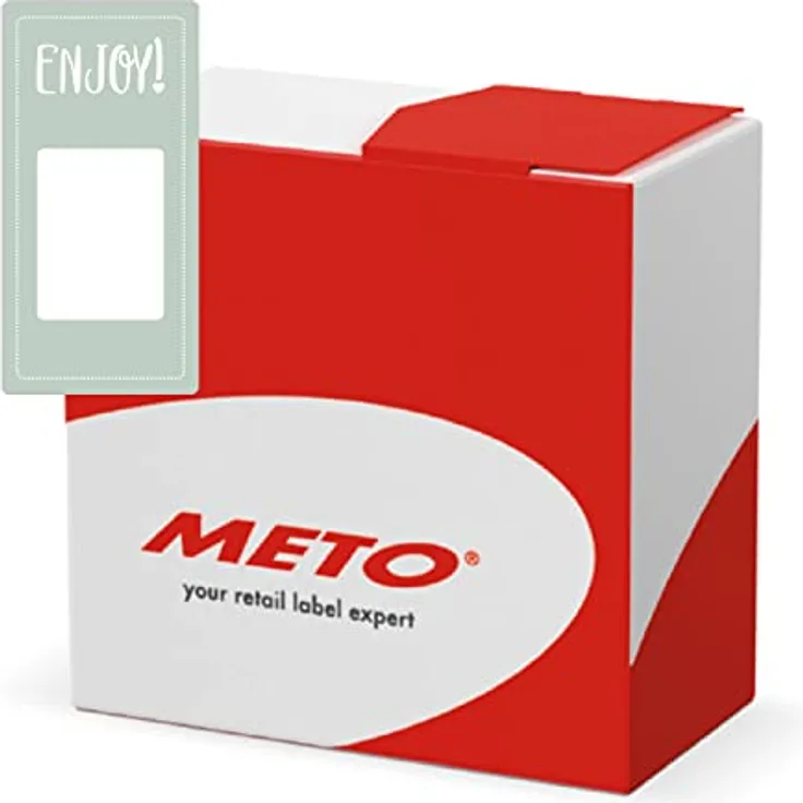Meto Promotion Etiketten in Spendbox, 50x100mm, Pastel-Grün, permanent klebend, 500 Enjoy Aufkleber pro Rolle, temperaturbeständig -30°C bis +80°C