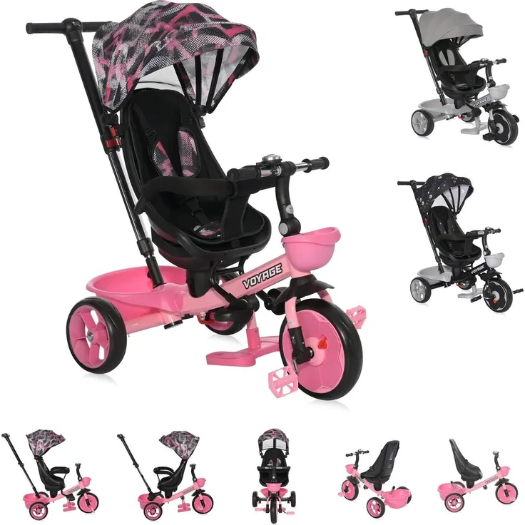 Lorelli Dreirad Voyage, Tricycle mit umkehrbarem Sitz, höhenverstellbarer Schiebestange und EVA-Reifen, für Kinder ab 12 Monaten, Maximalgewicht 25 kg