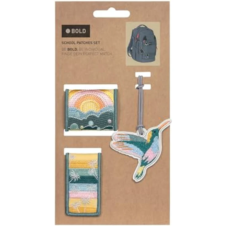 LÄSSIG BOLD Lässig Anhänger und Patches Set (2 Stk.) mit Druckknopf/BOLD Match School Patches Set Paradise, Schulranzen-Anhänger und -Sticker, Neon, Glow und Glitter Effekte – Bild 1