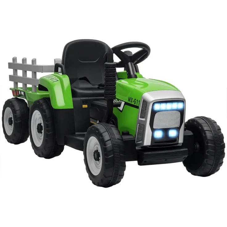 Autolock Elektro-Kindertraktor mit Eltern-Fernbedienung, max. 6 km/h, abnehmbarer Anhänger, grün + schwarz