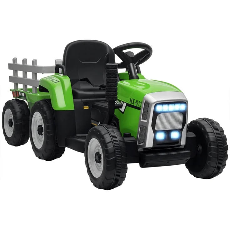 Autolock Elektro-Kindertraktor mit Eltern-Fernbedienung, max. 6 km/h, abnehmbarer Anhänger, grün + schwarz