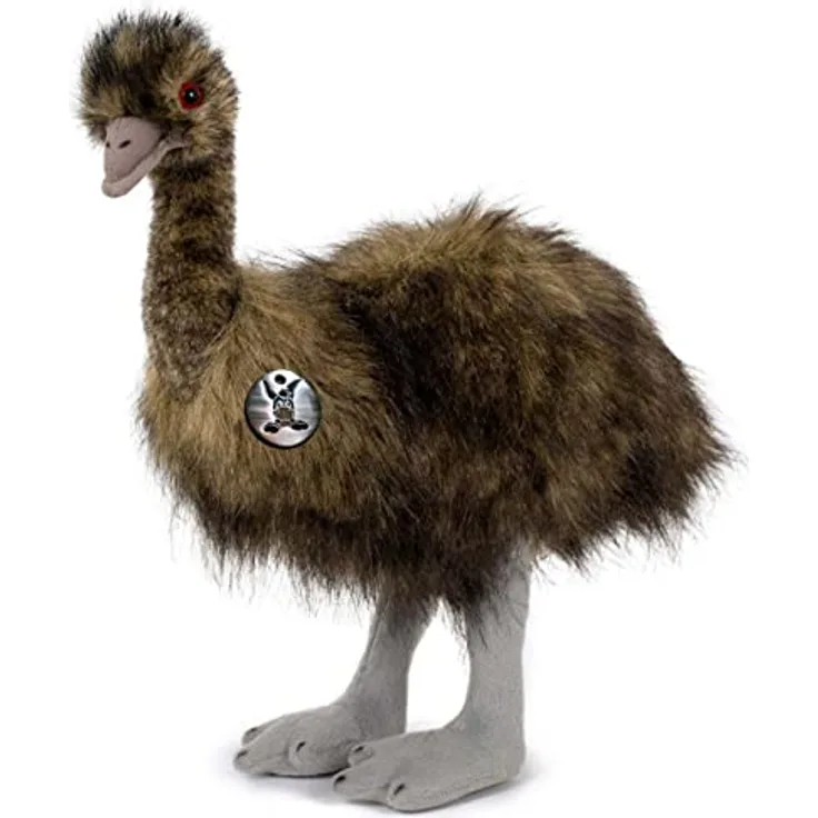 Kuscheltiere.biz Emu Kuscheltier Vogel Laufvogel stehend Premium Plüschtier Strauß LOTTE - Naturgetreues Design, hochwertiger Polyacrylplüsch, waschbar, graubraun/ schwarz