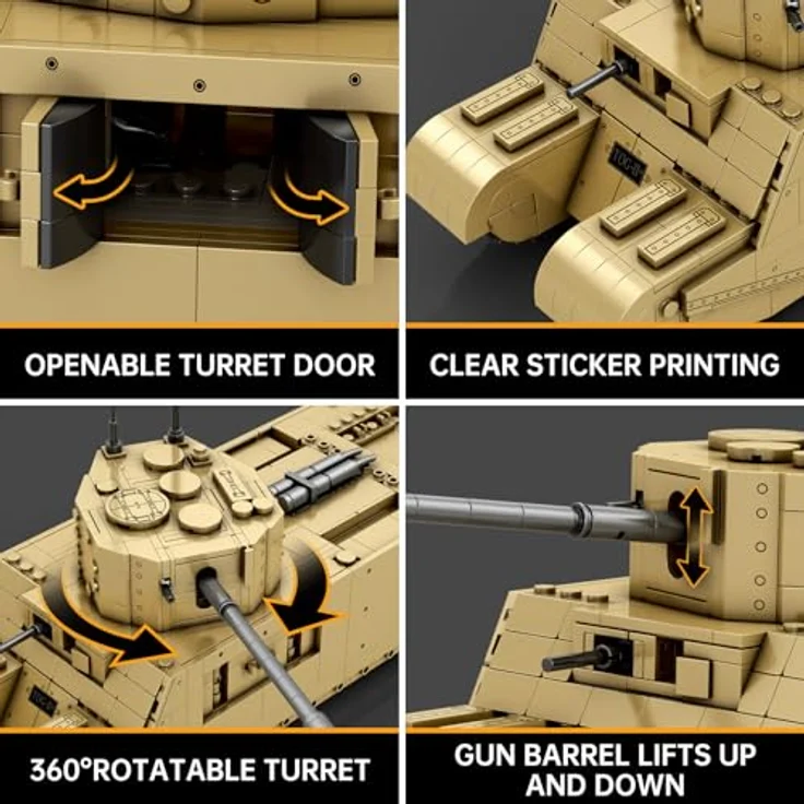 Reobrix TOG II Panzer Bausatz 77032, Militärmodell mit 1427 Teilen, lizenziert von World of Tanks, Maßstab 1:30, beweglicher Turm und detailreiche Struktur – Bild 4