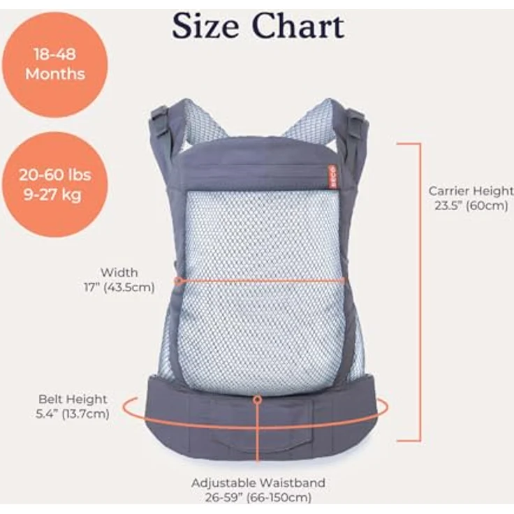 Beco Kindertrage mit extra breitem Sitz - Kindertragerucksack aus 100% Polyester 3D Mesh - 3 Tragepositionen - Kindertrage Bauch/Kindertrage Rücken - Kindertrage Wandern - 9-27kg ((Marineblau) – Bild 6
