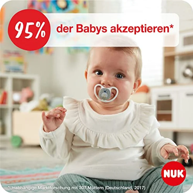 NUK Space Schnuller mit Leuchteffekt | Schnuller mit extra Belüftung | BPA-freies Silikon | 18-36 Monate | Löwe & Mond | 2 Stück – Bild 4