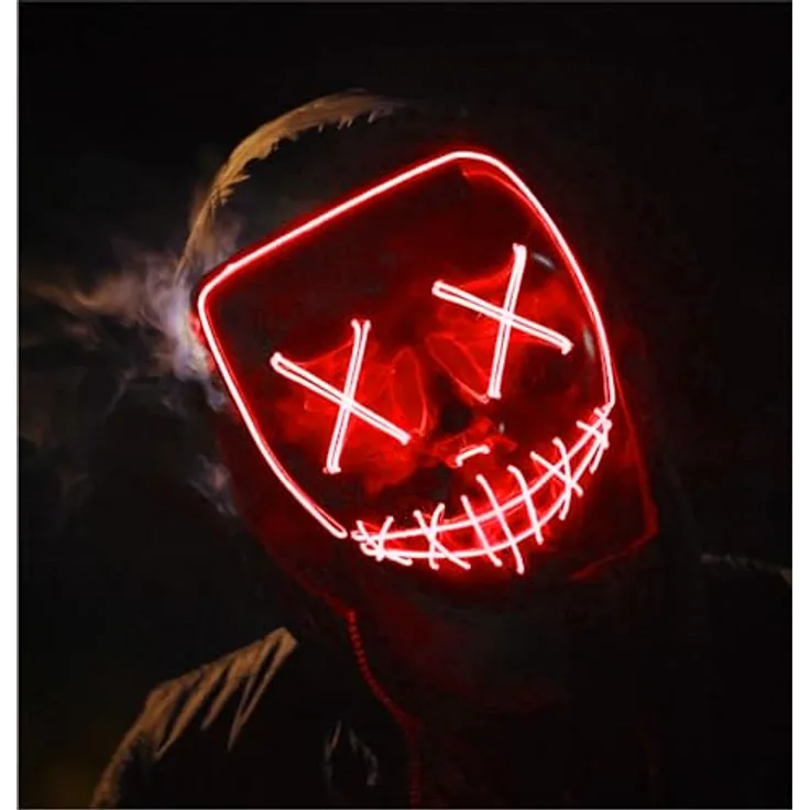 FASCHINFEVER LED Purge Maske - steuerbare Kostümmaske mit leuchtenden LEDs für Halloween, Fasching & Karneval - Unisex, rot
