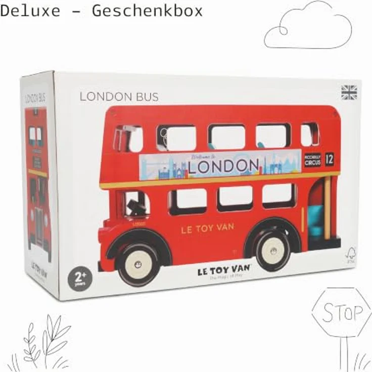 Le Toy Van London Bus, klassischer roter Doppeldecker-Bus mit Platz für 11 Budkins-Passagiere, abnehmbares Dach und Erdgeschoss – Bild 10