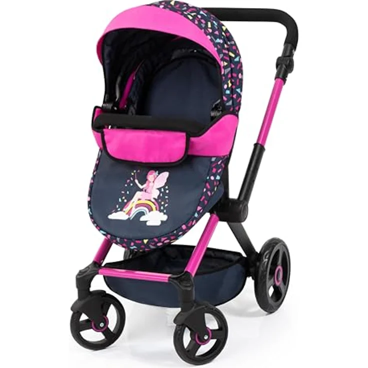 Bayer Design 17080AB Puppenwagen Xeo, Verstellbarer Griff, Schwenkschieber, Jogger, Schlafsack, Hochstuhl, Spielbogen, Rosa, Schwarz – Bild 2