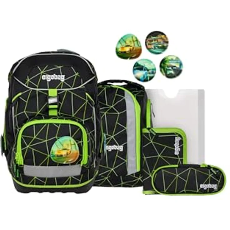 ergobag pack Set, ergonomischer Schulrucksack 6-teiliges Set mit höhenverstellbarem Tragesystem, wasserdichter Bodenwanne und individuellem Design für 1. Klasse Grundschule – Bild 1