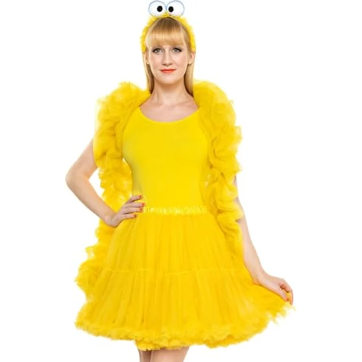 Maskworld Die Sesamstrasse Bibo Tutu - Kostüm für Fasching, mehrlagiges gelbes Tutu mit Chiffon-Schal und Haarreif mit Kulleraugen, One Size – Bild 2