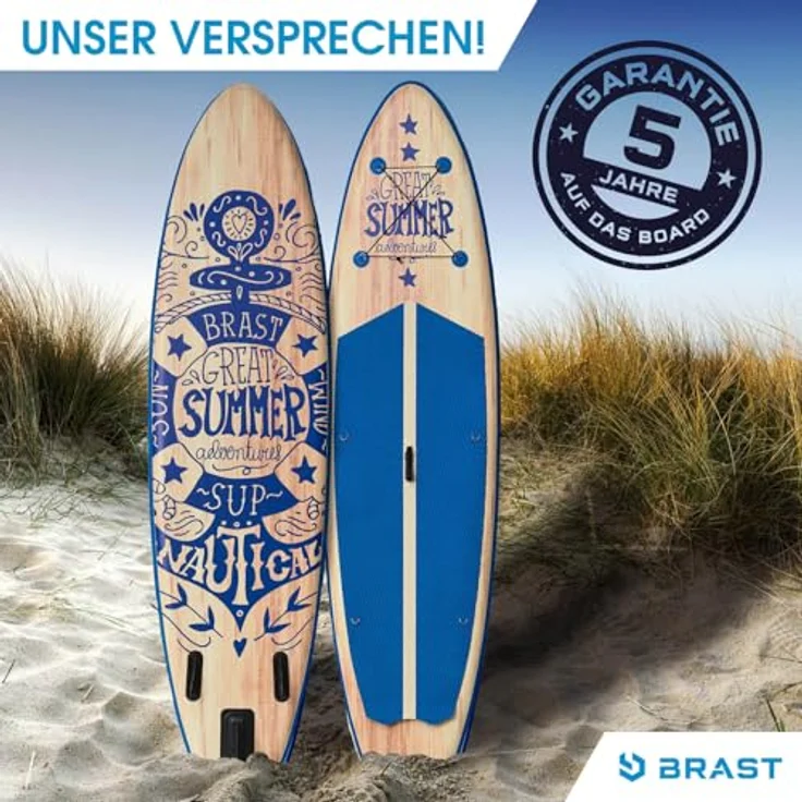 BRAST® SUP Board Summer, aufblasbares Stand Up Paddle Set, 320x81x15cm, 140kg Tragkraft, 5 Jahre Garantie, inkl. Kajaksitz, 2in1 Paddel, Action-Cam-Halterung, Fußschlaufe, Natural Blau – Bild 2