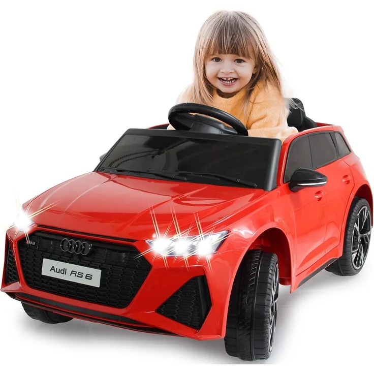 Jamara Audi RS 6, Ride-on Elektroauto in rot, 12V mit 2,4 GHz Fernsteuerung, LED-Scheinwerfer, Bluetooth und USB-Anschluss
