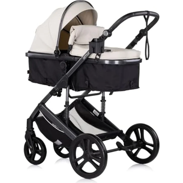Chipolino Kinderwagen 2 in 1 Amore mit Getränkehalter, Wickeltasche und Fußabdeckung, creme – Bild 2