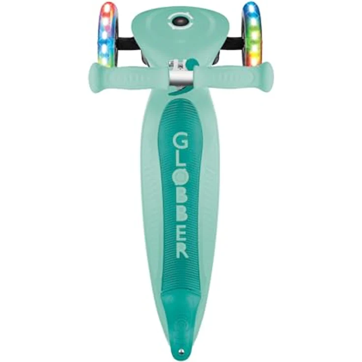 GLOBBER JUNIOR FOLDABLE LIGHTS, 3-rädriger Tretroller mit LED-Leuchtrollen, ABEC 9, klappbar, mint – Bild 4