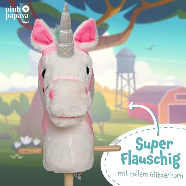 Pink Papaya Steckenpferd Rainbow, süßes Spielzeug Pferd aus Stoff mit Soundfunktion: Gewieher und Galoppgeräusch, handgefertigt – Bild 5
