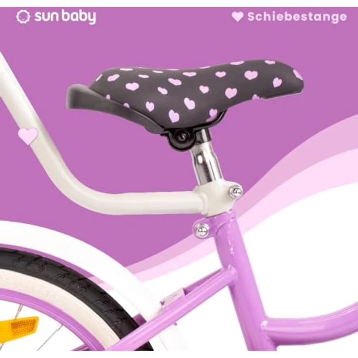 Sun Baby Mädchenfahrrad 16 Zoll Radgröße Heart Bike, mit Abnehmbarer Schubstange, Violett, für Mädchen von 2 bis 6 Jahre – Bild 3