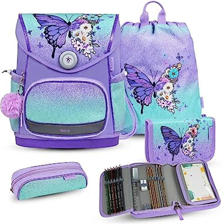 Belmil Compact Plus Schulranzen-Set 5-tlg., ergonomisch, 19 L Volumen, Grau, für Kinder ab 110 cm – Bild 1