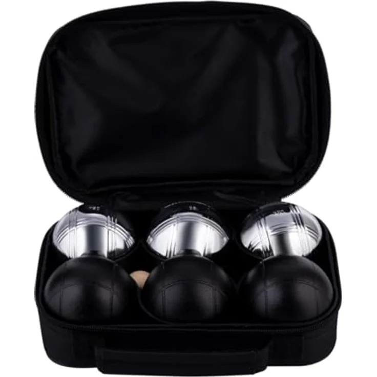 Engelhart Boule Set 6-Teilig, Metall Kugeln Schwarz/Silber mit Tasche, Zubehör für Petanque und Boccia – Bild 3