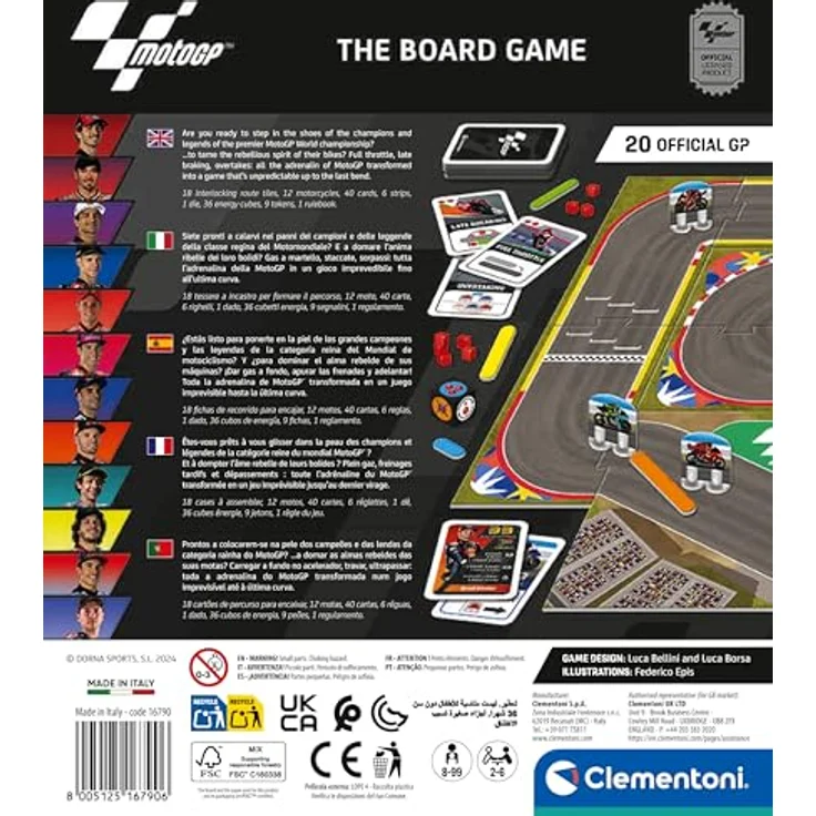 Clementoni Moto GP Tischspiel, Brettspiel für 2-6 Spieler, mit 12 offiziellen Strecken, Made in Italy, italienische Farben, Artikelnummer 16790 – Bild 3