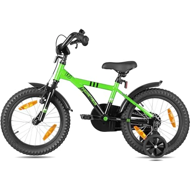 PROMETHEUS BICYCLES Kinderfahrrad 16 Zoll ab 5 Jahren - Kinder Fahrrad Mädchen Jungen Fahrrad Kinder mit Stützräder Rücktrittbremse in Grün Schwarz, leichter Rahmen, Bremsen, Sicherheitspaket – Bild 5
