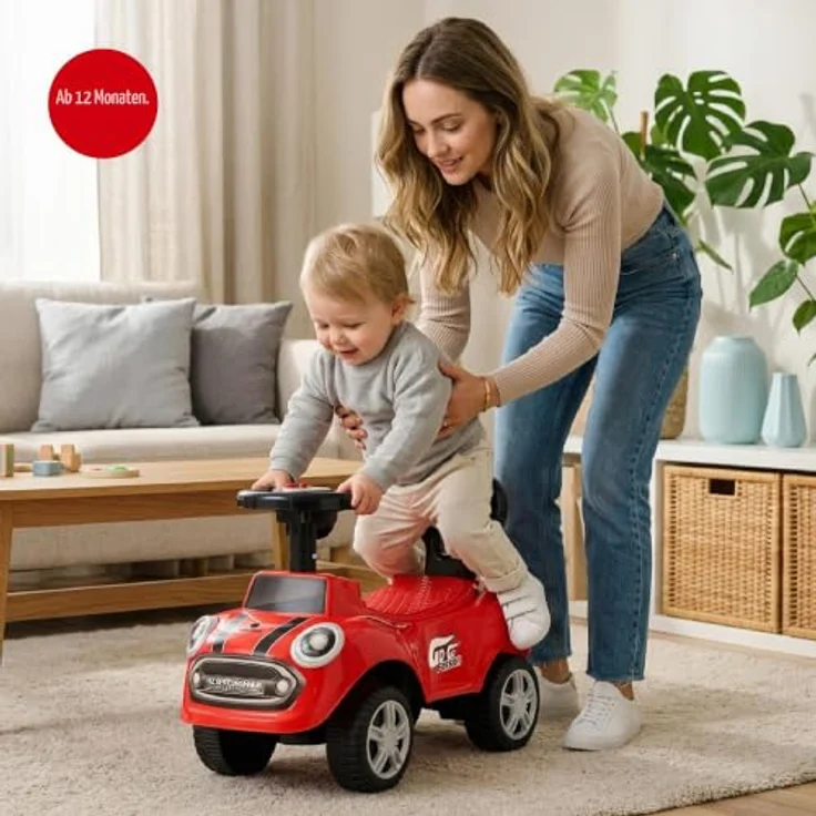 Sun Baby Rutschauto, Lauflernwagen mit Kippschutz und interaktiven Geräuschen, rot – Bild 4