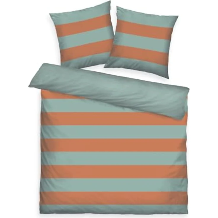 TOM TAILOR Renforcé-Bettwäsche, BOLD STRIPES Orange, Türkis (Warm Coral & Fresh Sage), 100% Baumwolle, Wendemotiv & farbiger Reißverschluss – Bild 1