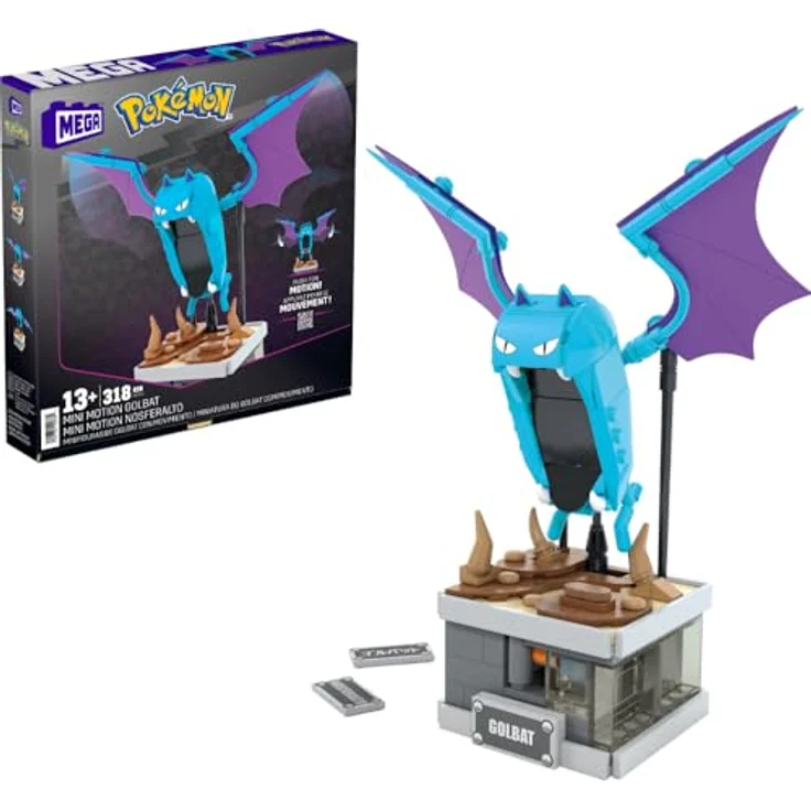 MEGA WONDER POKEMON MEGA Pokémon Mini Motion-Golbat - 313-teiliges Klemmbausteine-Set mit verstecktem Knopf, 13 cm groß, Flügelschlag Funktion, HTH72 – Bild 1