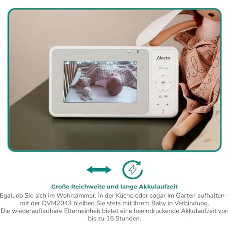 Alecto DVM2043 - Babyphone mit Kamera, großem 4,3" Farbdisplay und Nachtlicht - Ferngesteuert - Weiß – Bild 3