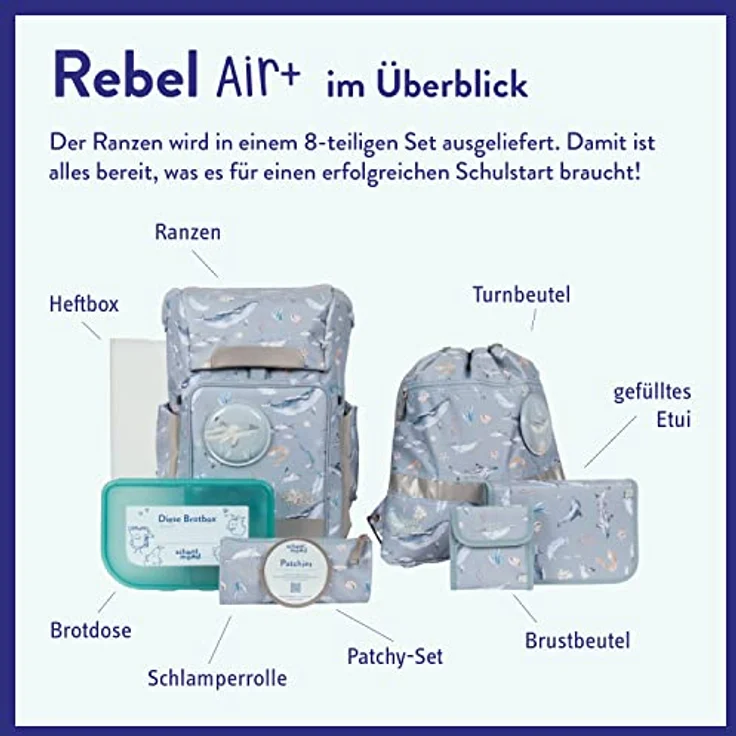 School Mood Schulranzenset 8-tlg. Rebel Air+ Aqua Nordic Collection – Bild 2