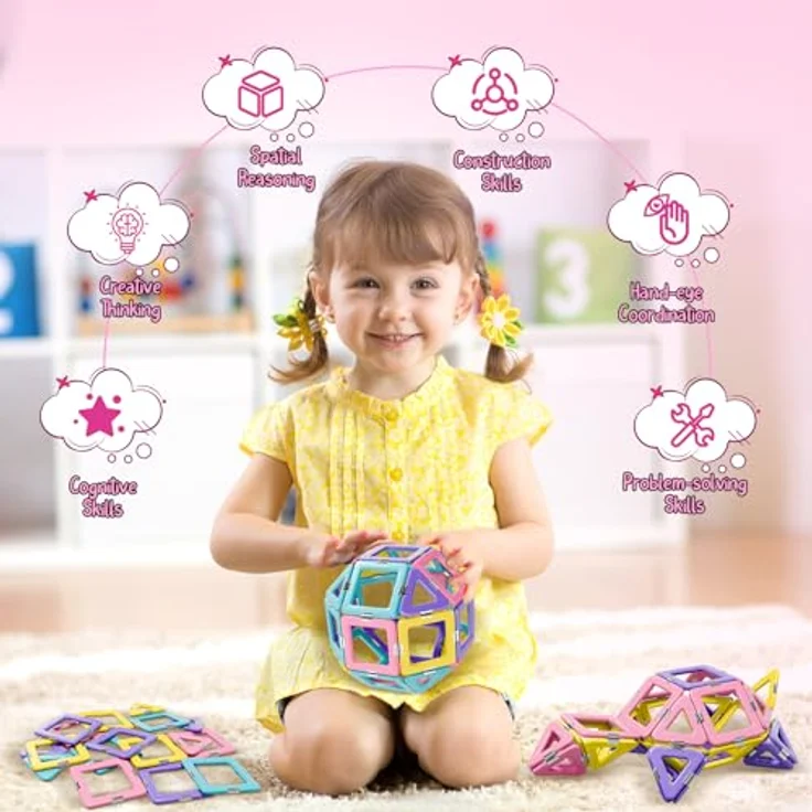 COOLJOY Magnetische Bausteine 40 Teile, Set aus Quadrat und Dreieck, sicheres Bauklötze Spielzeug für Kinder ab 3 Jahren, pädagogisches Magnetspielzeug für Jungen und Mädchen – Bild 4