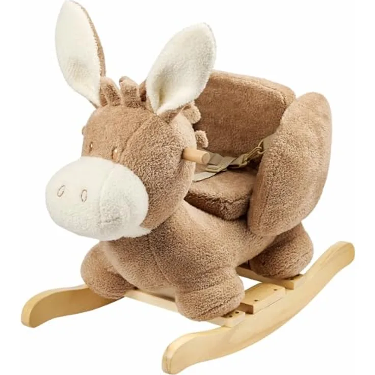 Nattou Schaukeltier Esel, mit Sicherheitsgurt, aus 100% Polyester, Teddy, beige, für Kinder von 10 bis 36 Monaten