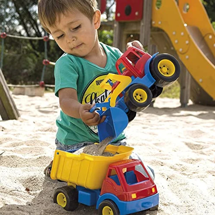 dantoy 2131 Bagger mit Plastikrädern, robustes Sandspielzeug für Kinder ab 2 Jahren, spülmaschinenfest, fördert Feinmotorik und Hand-Augen-Koordination – Bild 2