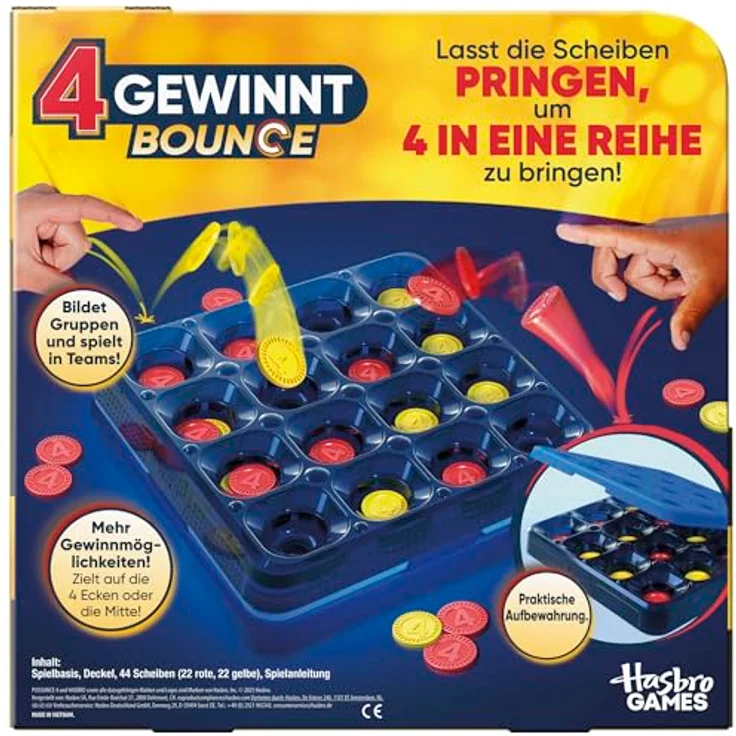 Hasbro Gaming 4 gewinnt Bounce Spiel - Schnelles Partyspiel, kompakt, deutsche Version – Bild 4