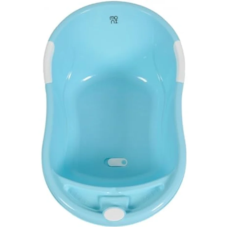 Moni Babybadewanne Lilly platzsparend mit Wasserablauf, Ablagefächer für Zubehör, blau – Bild 4