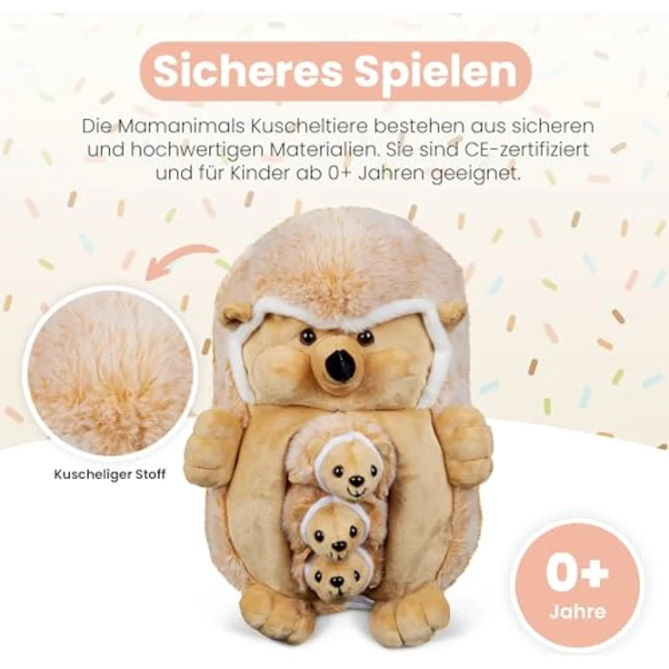 Mamanimals Igel Kuscheltier mit 3 Baby Igeln, Plüschset mit Reißverschluss und magnetischen Zitzen zum Säugen, CE-zertifiziert für Kinder ab 0+ Jahren – Bild 4