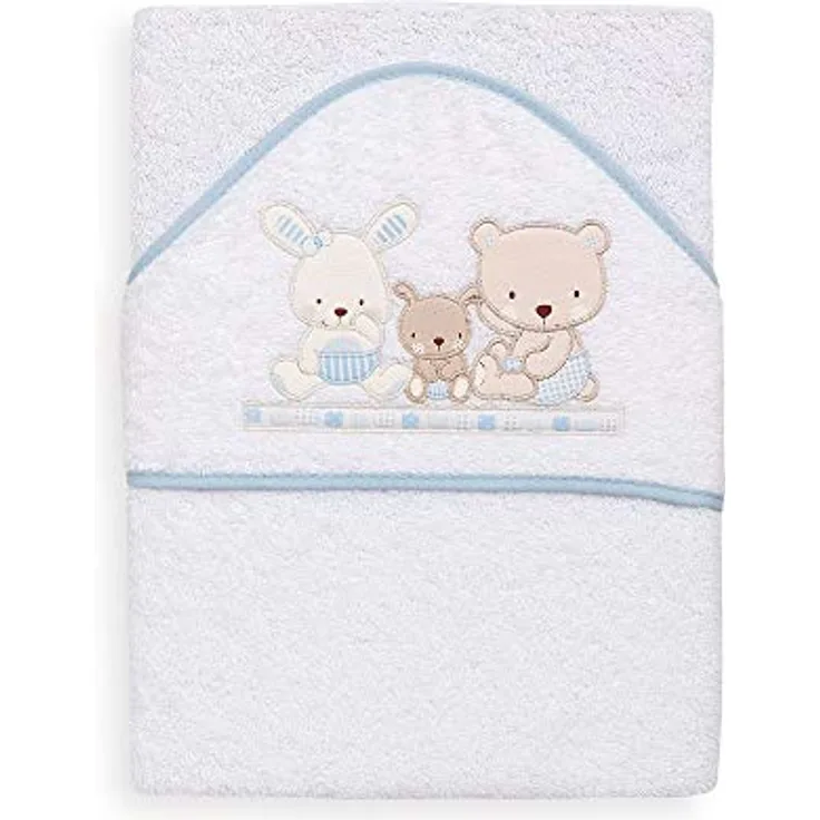 Interbaby 01080-11 Baby Kapuzenbadetuch LOVE, weiss e blau, Blau