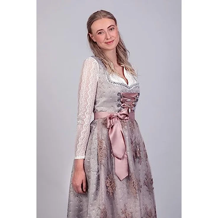 Edelnice Dirndl Aurelie, langes Trachtenkleid mit edlem Silberglanz und Rose-Tönen – Bild 8