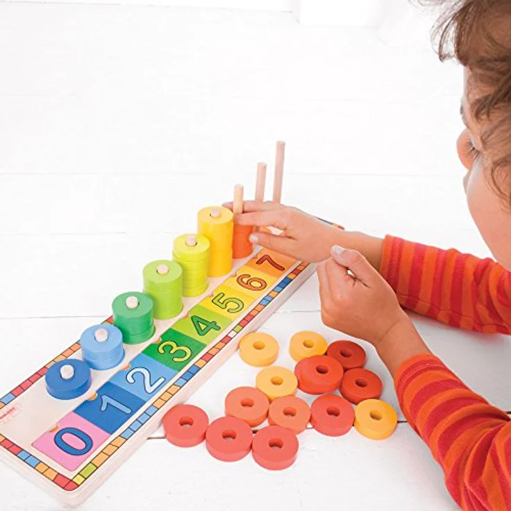 Bigjigs Wooden Learning Game Counting, 55-teiliges Lernspielzeug zum Zählen für Kinder ab 2 Jahren, bunt – Bild 9