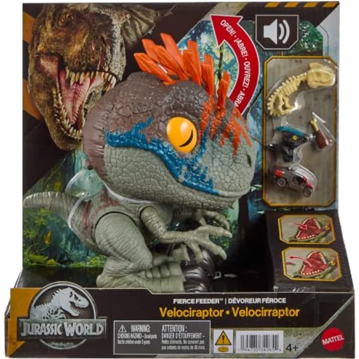 Mattel Jurassic World Dino-Attacke Velociraptor-Dinosaurier, interaktiver Fütter- und Ausspuck-Mechanismus, inkl. Zubehör, 4 Jahre, mehrfarbig, Kunststoff – Bild 6