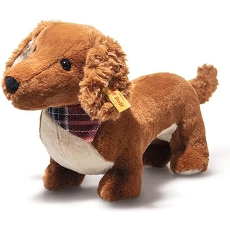 Steiff Dackel Waldi, Stehendes Kuscheltier aus Plüsch, 30 cm groß, braun, mit Knopf im Ohr – Bild 2