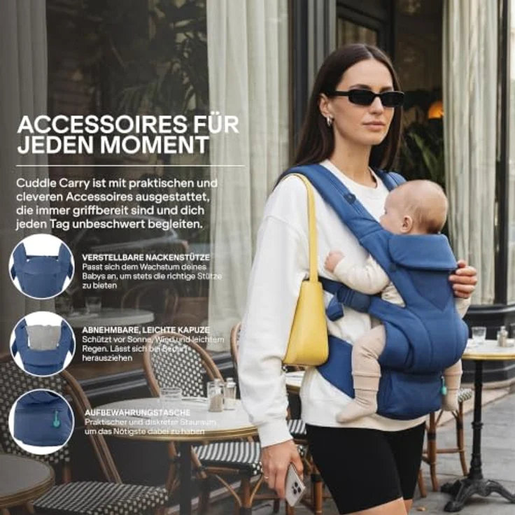 Koala Cuddle Carry Babytrage, ergonomisch, mitwachsend für Neugeborene bis 20,4 kg, verstellbare Kopfstütze, Bauch-, Front- und Rückentrageweise – Bild 7