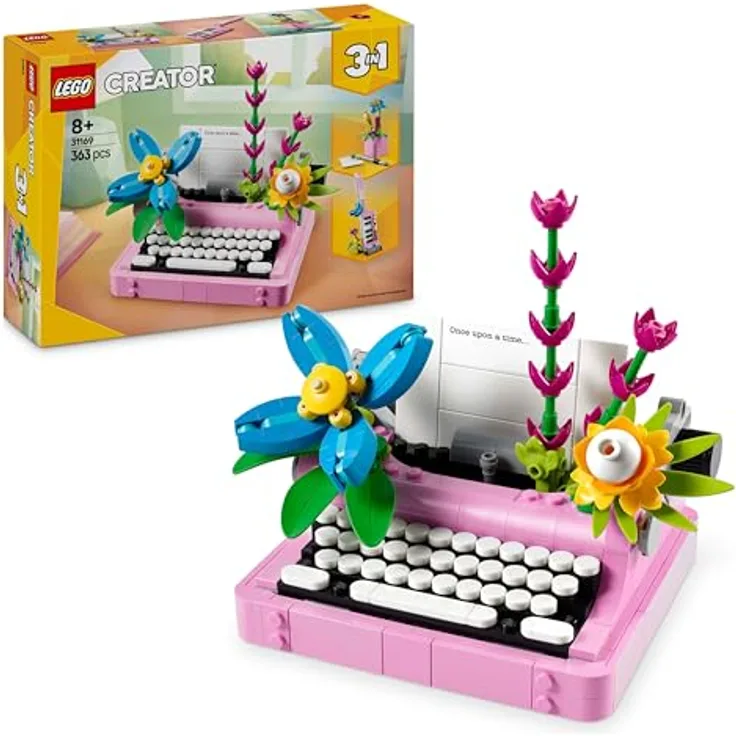 LEGO Creator 31169, Schreibmaschine mit Blumen, 3-in-1 Bausatz mit 363 Teilen für kreative Bauprojekte, Mehrfarbig