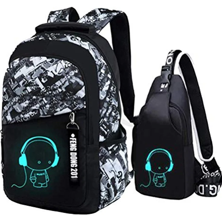 Asge 128-1 Oxford-gewebe Schulrucksack, grau, reflektierender Daypack mit verstellbaren Schultergurten und großer Kapazität (32 x 43 x 15 cm) – Bild 1
