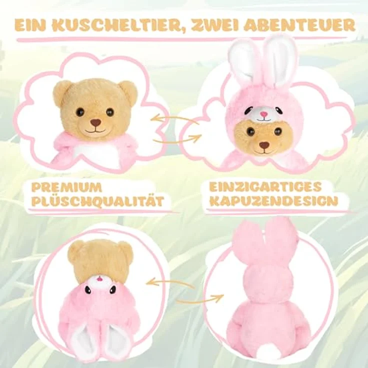 BRUBIES Teddy Hase - 25 cm Teddybär im Hasenkostüm mit Kapuze - Kuscheltier für kuschelige Abenteuer, extra weiches Plüschmaterial – Bild 3