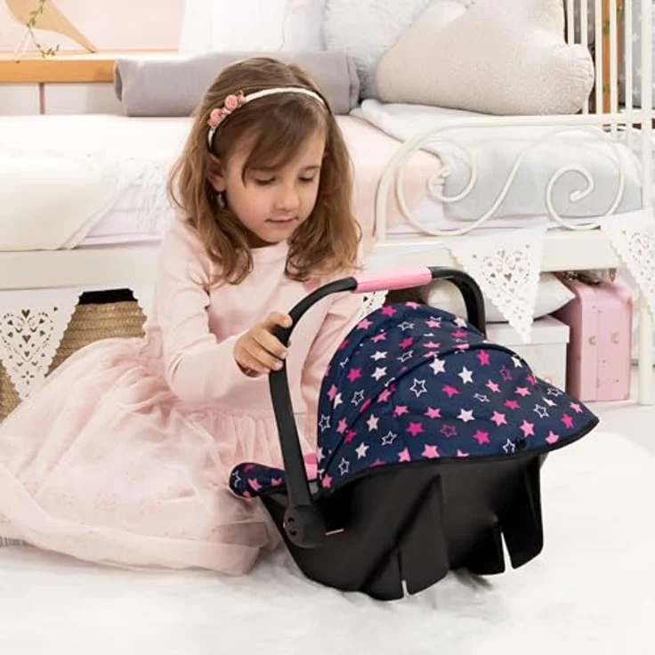 Bayer Design EasyGo Puppen-Autositz mit Sicherheitsgurt und Sonnenschutz-Dach für Puppen bis 46 cm, schaukelbar und als Puppenbett verwendbar – Bild 4