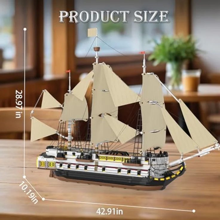 Reobrix Großes Segelschiff Modellbaustein Set 66048, historisches Segelboot mit 3555 Teilen, 109 cm Rumpf, 73 cm Mast, Heimdekoration, Geschenk für Sammler – Bild 5